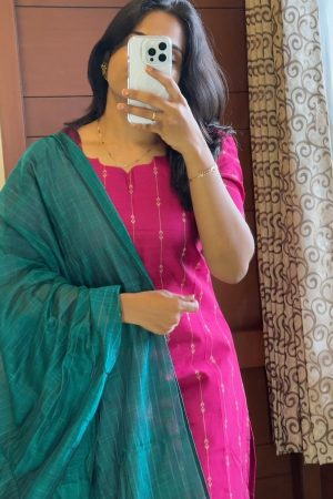 Aara017 Semi Raw Silk Pink with Green