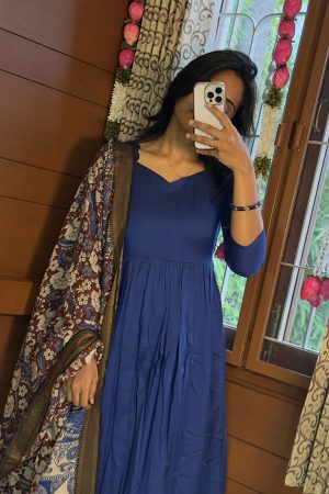 AD013 Raw silk plain blue with mangalagiri Duppata