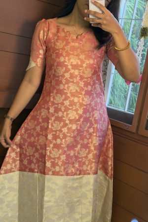 AD020 Peach banaras a A line half and half model (NA)