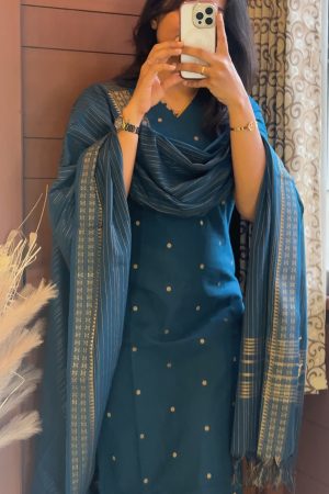 AD039 Peacock Green Raw silk 3 piece set