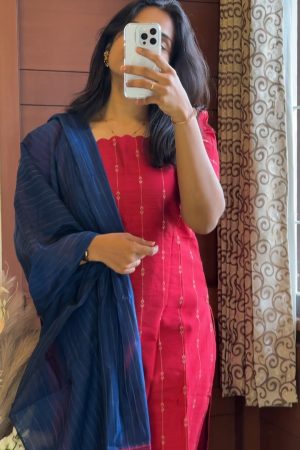 Aara018 Semi Raw Silk Red with Blue