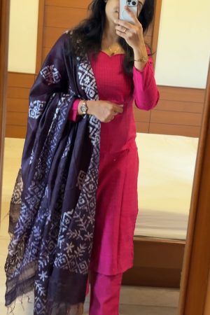 Aara004  Semi Raw silk  Kurti 3 piece set