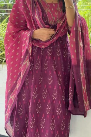 Readymade07 Purple with Pink Ikkat Cotton 3 piece set